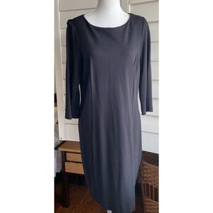 Chico's Sz 1.5  10  Classic Black 3/4 Sleeve  Sheath Ponte Knit Dress Round Neck